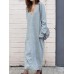 Women Long Sleeve V-neck Loose Casual Knitting Long Dress