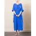 Vintage Women O-neck Loose Baggy Half Sleeve Dress