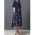Vintage Short Sleeve O-neck Print Patchwork Mid-long Dress