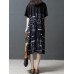 Vintage Short Sleeve O-neck Print Patchwork Mid-long Dress