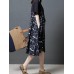 Vintage Short Sleeve O-neck Print Patchwork Mid-long Dress
