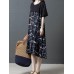 Vintage Short Sleeve O-neck Print Patchwork Mid-long Dress