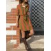 Women Casual Turn-Down Collar Irregular Stripe Shirt Dress