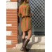 Women Casual Turn-Down Collar Irregular Stripe Shirt Dress
