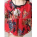 Vintage Women Loose Cotton Linen Floral Printed Split Hem Pocket Dress