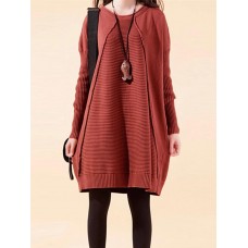 Women Casual Loose Patchwork Crew Neck Long Sleeve Dress