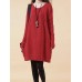 Women Casual Loose Patchwork Crew Neck Long Sleeve Dress