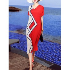 Vintage Women Floral Print O-neck Loose Mid-long Elegant Dress