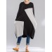 L-5XL Women Casual Patchwork Long Sleeve Dress