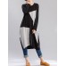 L-5XL Women Casual Patchwork Long Sleeve Dress