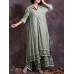 Women Vintage Cotton Linen Lace Patchwork Button Dress Women Vintage Cotton Linen Lace Patchwork Button Dress