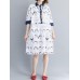 Casual Women Cotton Cartoon Loose Half Sleeve Button Dress with Pocket