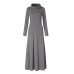 Casual Women Turtleneck Big Pocket Loose Maxi Dress