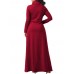 Casual Women Turtleneck Big Pocket Loose Maxi Dress