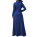 Casual Women Turtleneck Big Pocket Loose Maxi Dress