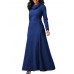 Casual Women Turtleneck Big Pocket Loose Maxi Dress