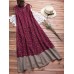 Women Sleeveless Buttons Patchwork Floral Print Vintage Maxi Dress