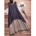 Women Sleeveless Buttons Patchwork Floral Print Vintage Maxi Dress