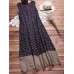 Women Sleeveless Buttons Patchwork Floral Print Vintage Maxi Dress