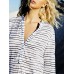 Women Casual V-Neck Striped Print Long Sleeve Dress