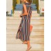 Women Sleeveless V-neck Stripe Long Shirt Dress