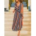 Women Sleeveless V-neck Stripe Long Shirt Dress