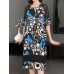 Elegant Women Short Sleeve O-neck Floral Print Dress