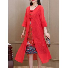 Women Vintage Retro Two-Piece Printed Dress