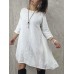 Women Casual Cotton Linen Pure Color 3/4 Sleeve Dress