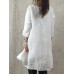 Women Casual Cotton Linen Pure Color 3/4 Sleeve Dress