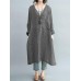 S-5XL Vintage Women V-Neck Long Sleeve Button Dress