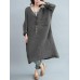 S-5XL Vintage Women V-Neck Long Sleeve Button Dress