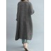 S-5XL Vintage Women V-Neck Long Sleeve Button Dress