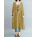 S-5XL Vintage Women V-Neck Long Sleeve Button Dress