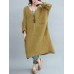 S-5XL Vintage Women V-Neck Long Sleeve Button Dress