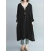 S-5XL Vintage Women V-Neck Long Sleeve Button Dress