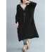 S-5XL Vintage Women V-Neck Long Sleeve Button Dress