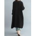 S-5XL Vintage Women V-Neck Long Sleeve Button Dress