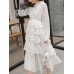 Women Bohemian Dot Printing Chiffon Dress V-Neck Multi-layer Dress