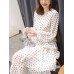 Women Bohemian Dot Printing Chiffon Dress V-Neck Multi-layer Dress