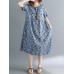 Casual Women Floral Printed Loose O-Neck Dress
