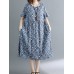 Casual Women Floral Printed Loose O-Neck Dress