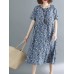 Casual Women Floral Printed Loose O-Neck Dress