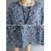 Casual Women Floral Printed Loose O-Neck Dress