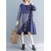 Vintage Women Cotton Linen Loose Print Patchwork Dress with Pockets