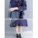 Vintage Women Cotton Linen Loose Print Patchwork Dress with Pockets