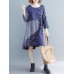 Vintage Women Cotton Linen Loose Print Patchwork Dress with Pockets