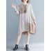 Vintage Women Cotton Linen Loose Print Patchwork Dress with Pockets