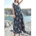 Casual Women Loose Floral Print V-Neck Strap Dress