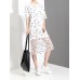 Casual Women Fake Two Pieces Polka Dot O-Neck Short Sleeve Dress